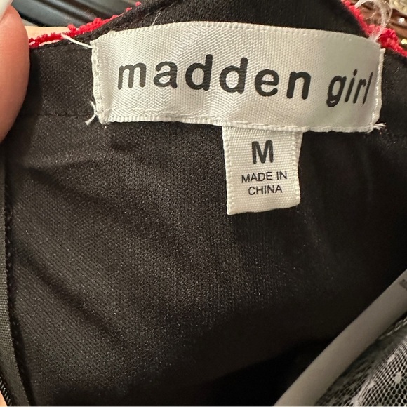 Madden Girl Black Mesh Mini Dress Red Heart Print Lace Trim Slip Dress Size M - Picture 5 of 16